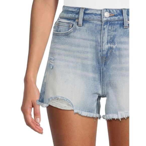 Women's High Rise Frayed Hem Destructed Vintage Denim Short - Picture 3 of 6